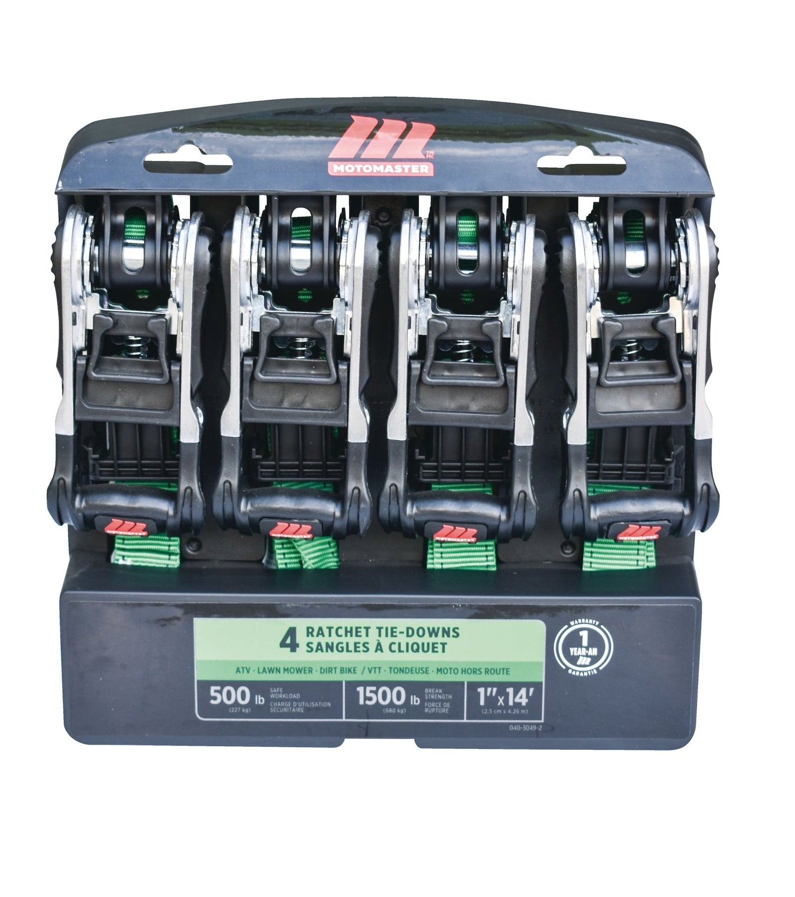 1,500-lb Ratchet Tie Down, with Padded D-Handle, 1-in x 14-ft, 4-pk, Green F2J5 - product image 3