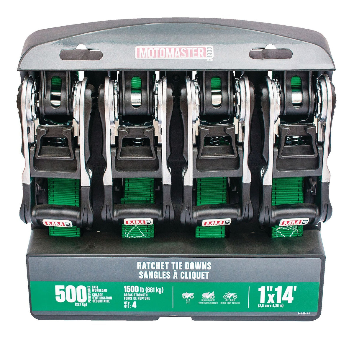 1,500-lb Ratchet Tie Down, with Padded D-Handle, 1-in x 14-ft, 4-pk, Green F2J5 - product image 4