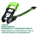 1,500-lb Reflective Ratchet Tie Down Strap, with Padded D-Handle, 1-in x 12-ft, 4-pk, Green A6Z2 - product image 5