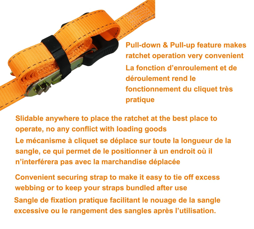 3,000-lb Heavy-Duty Sliding Ratchet Tie Down Straps, 1.25-in x 8-ft, 2-pk N2O9 - product image 5