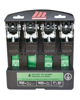 900-lb Ratchet Tie-Down Straps, Non-Padded, 1-in x 10-ft, 4-pk K5U9 - product image 1