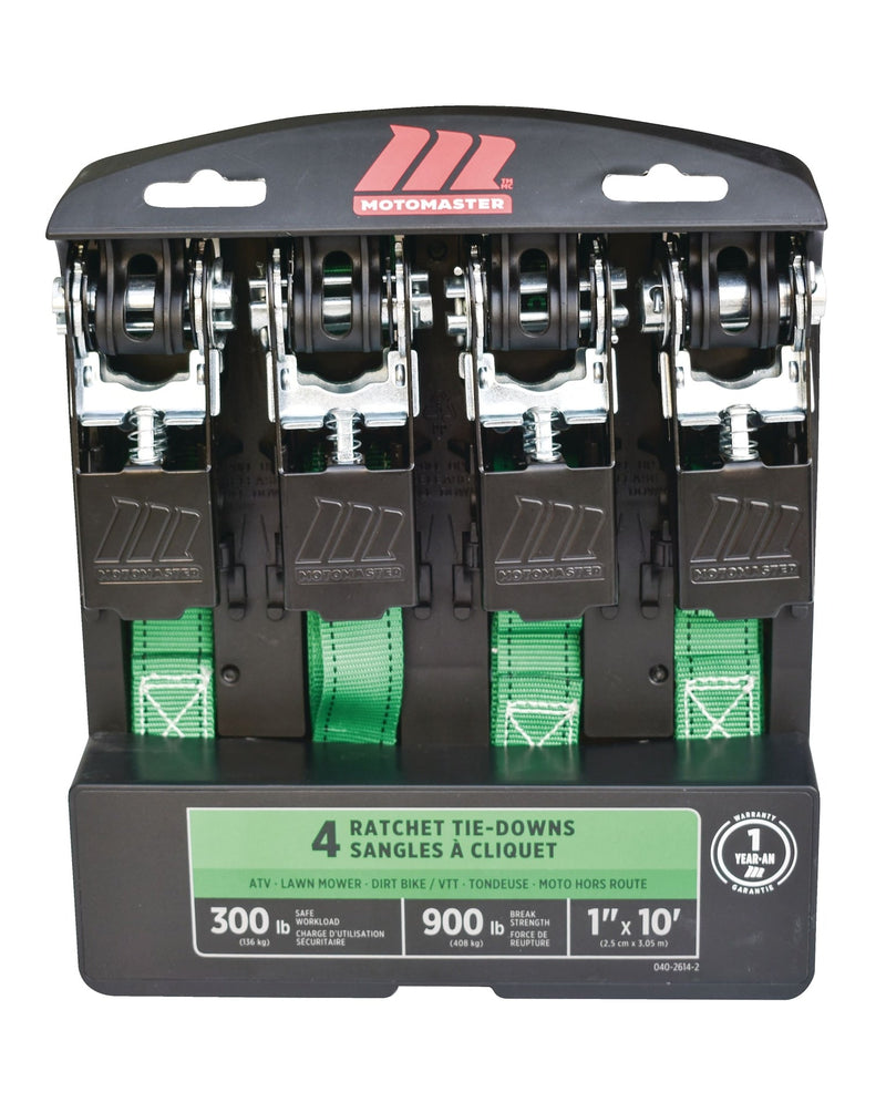 900-lb Ratchet Tie-Down Straps, Non-Padded, 1-in x 10-ft, 4-pk K5U9