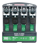 900-lb Ratchet Tie-Down Straps, Non-Padded, 1-in x 10-ft, 4-pk K5U9 - product image 2