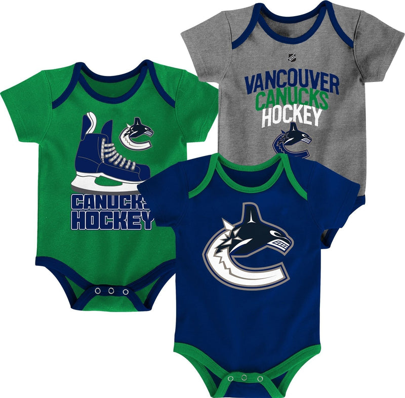 Vancouver Canucks Infant/Baby Bodysuit Onesie, Blue/Green/Grey, 3-pk X7U5
