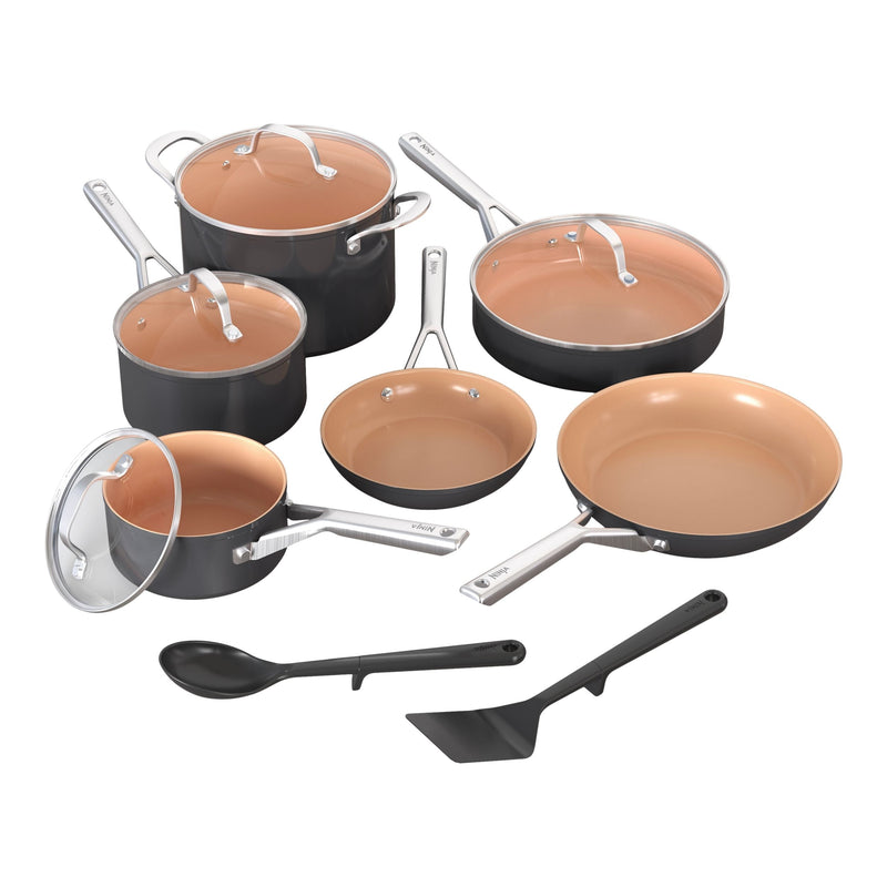 Extended Life Essential Ceramic Cookware Set, 12-pc, Dark Grey G9U6