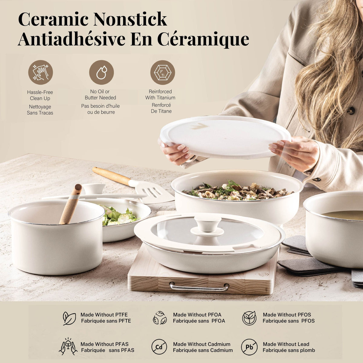 Gotham Steel Pots & Pan Set with Removable Handles, Cream, 18-pc D4H1 - product image 6