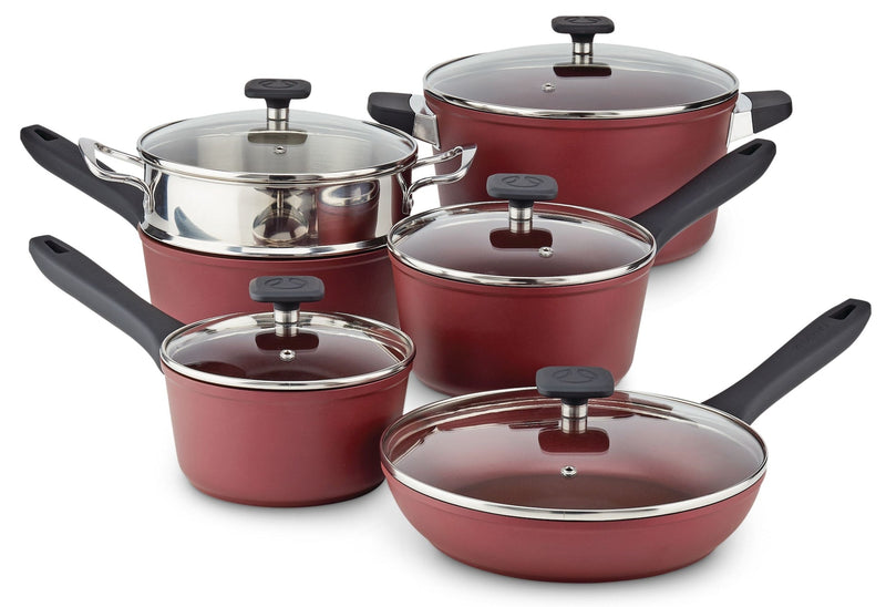 Classic Cookware Set, Non-Stick, Maroon, 11-pc R6M6