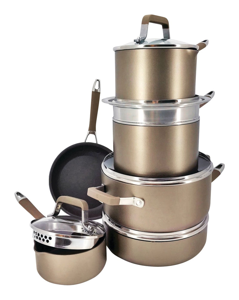 Classic Cookware Set, Non-Stick, PFOA-Free, Oven Safe, Champagne Bronze, 12-pc H0M7