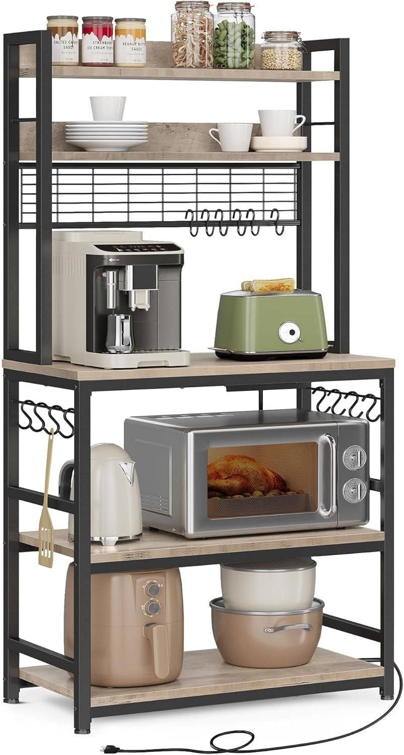 Home 5-Shelf Grey Baker's Rack with 4 AC Outlets D5A7 - product image 2