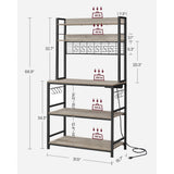 Home 5-Shelf Grey Baker's Rack with 4 AC Outlets D5A7 - product image 5