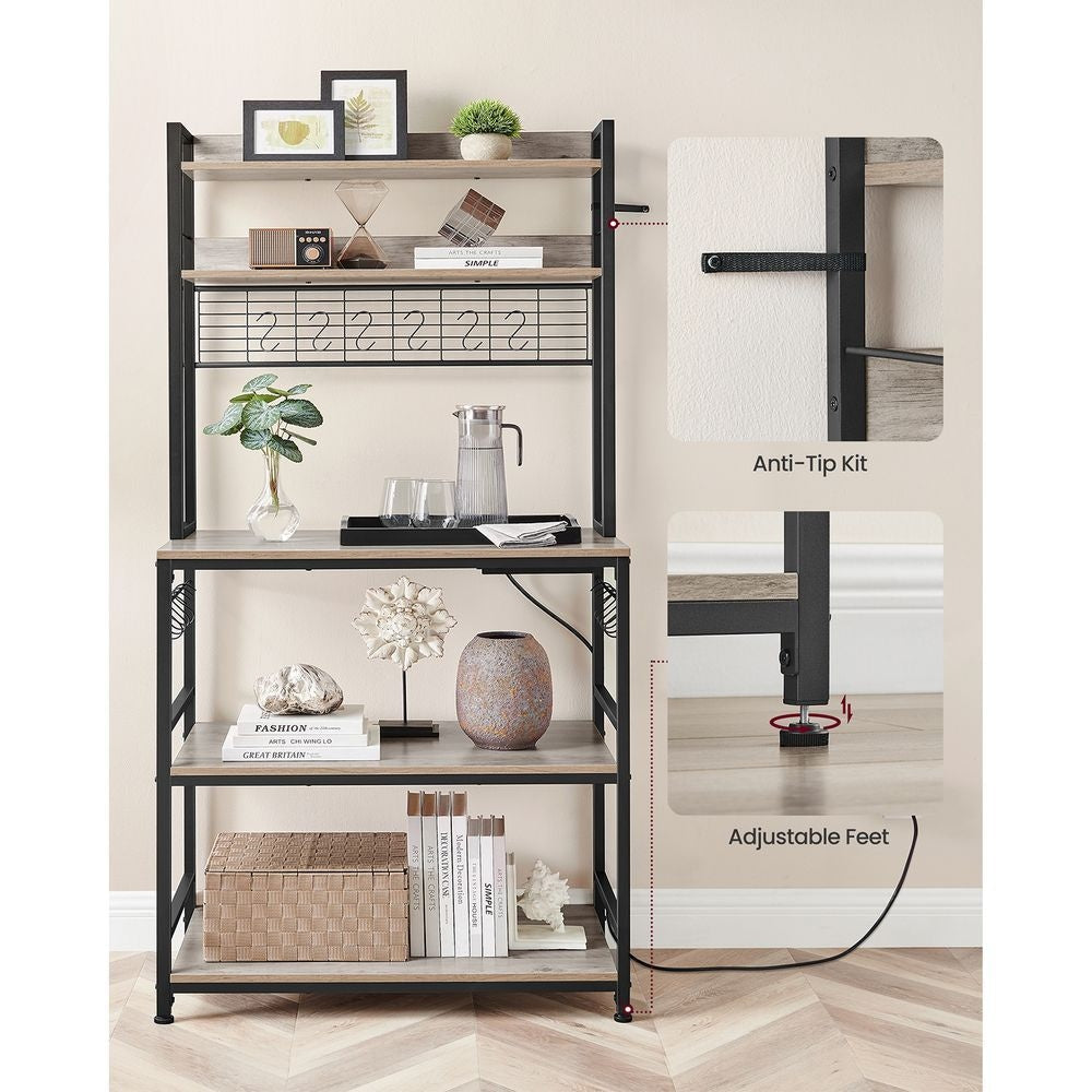 Home 5-Shelf Grey Baker's Rack with 4 AC Outlets D5A7 - product image 8