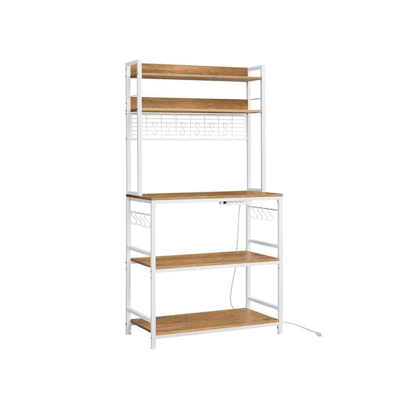 Home 5-Shelf Rustic Walnut Baker's Rack with 4 AC Outlets Y3P4