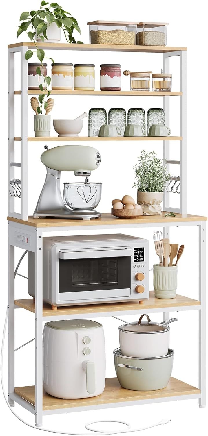 Home Oak/White Baker's Rack with 4 AC Outlets T1Q2 - product image 1