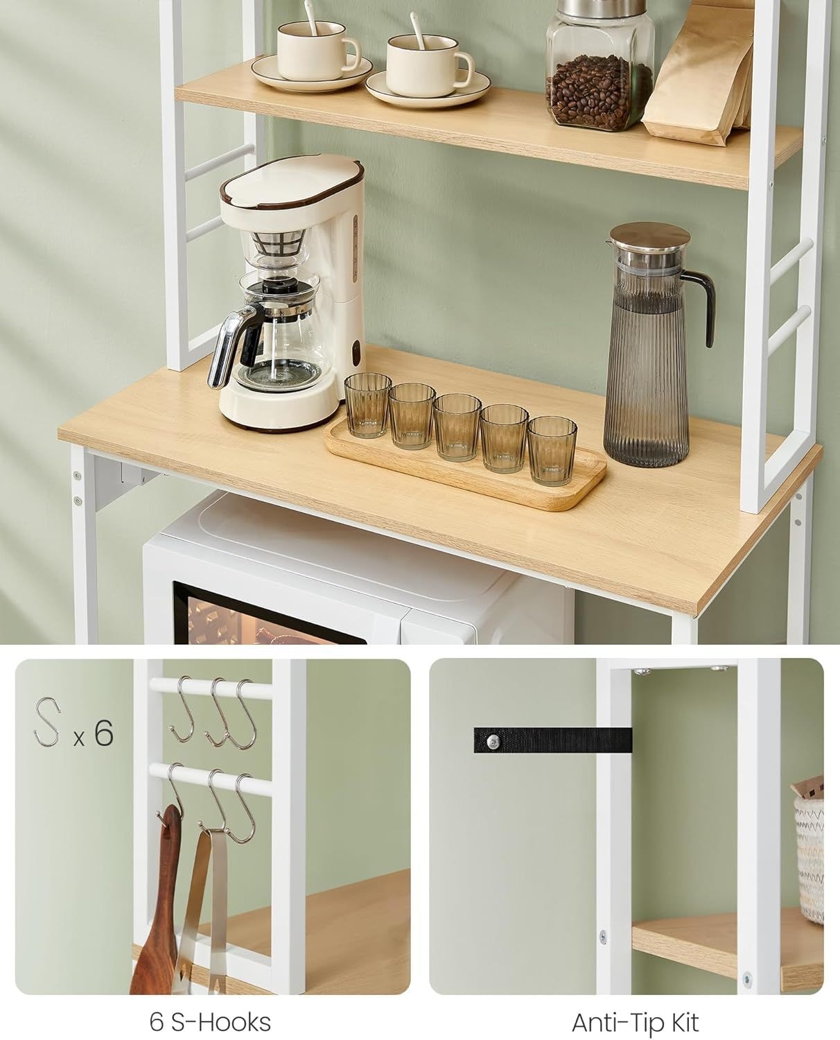Home Oak/White Baker's Rack with 4 AC Outlets T1Q2 - product image 2