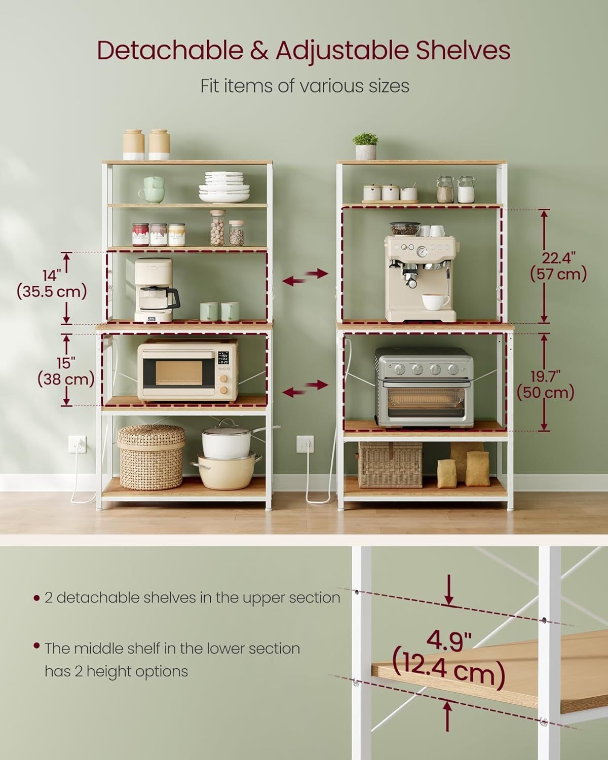 Home Oak/White Baker's Rack with 4 AC Outlets T1Q2 - product image 4