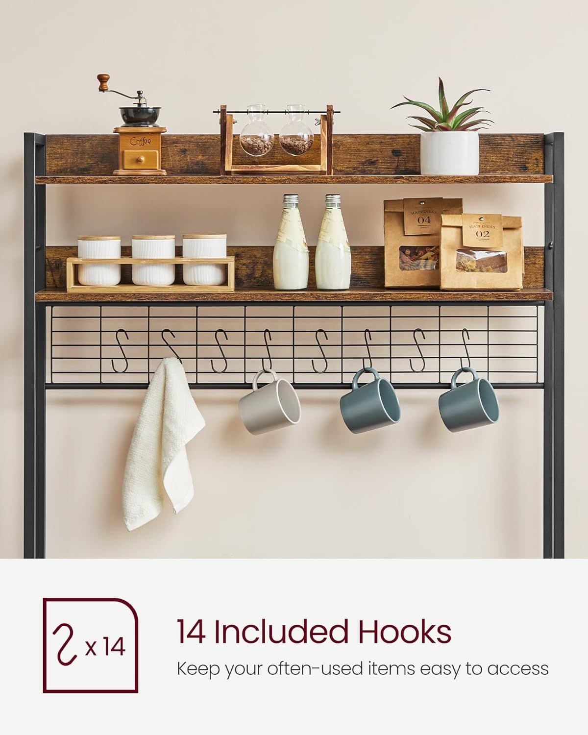 Home Rustic Brown Baker's Rack with 4 AC Outlets W6U5 - product image 6
