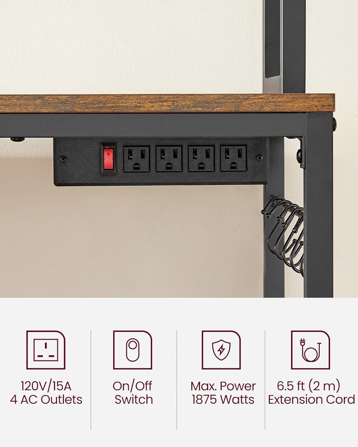 Home Rustic Brown Baker's Rack with 4 AC Outlets W6U5 - product image 8