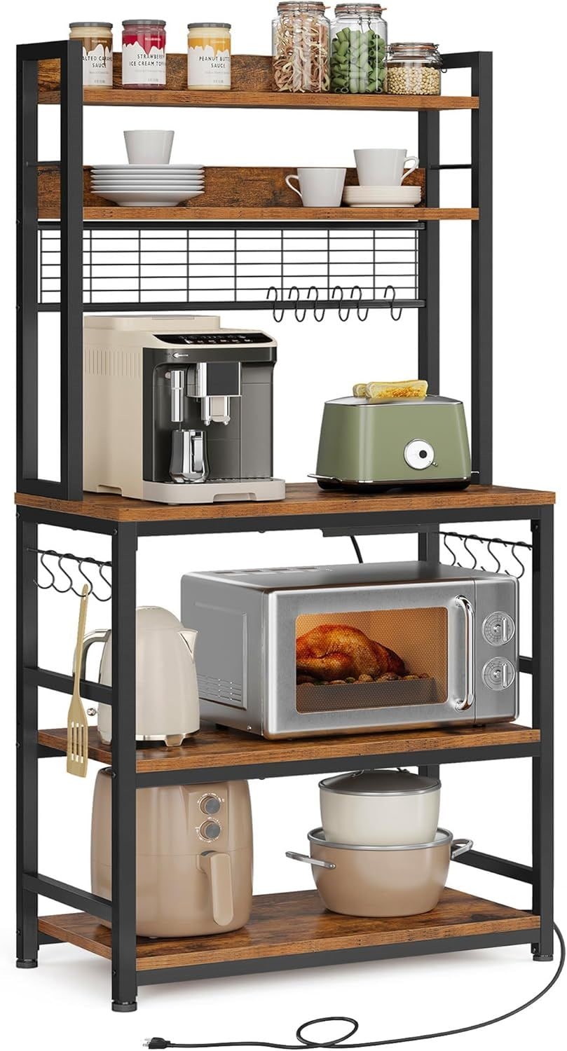 Home Rustic Brown Baker's Rack with Charging Station L8R2 - product image 2
