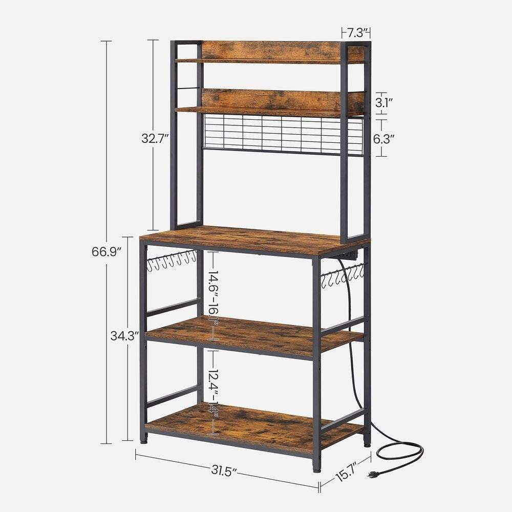 Home Rustic Brown Baker's Rack with Charging Station L8R2 - product image 5