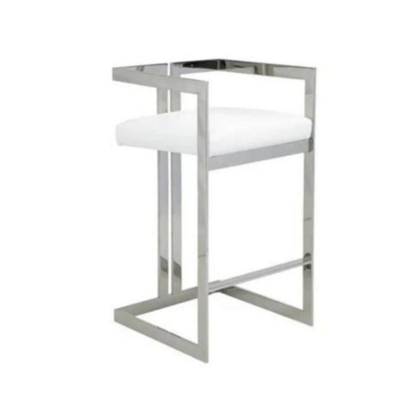 Me Home White Cushioned Harvey Stool with Silver Frame H3K9