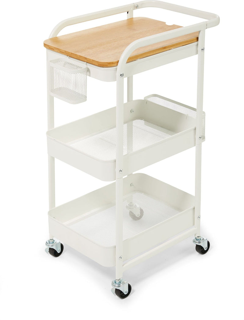 type A Engrained Steel 3-Tier Utility Cart with 4 Wheels White N7A7