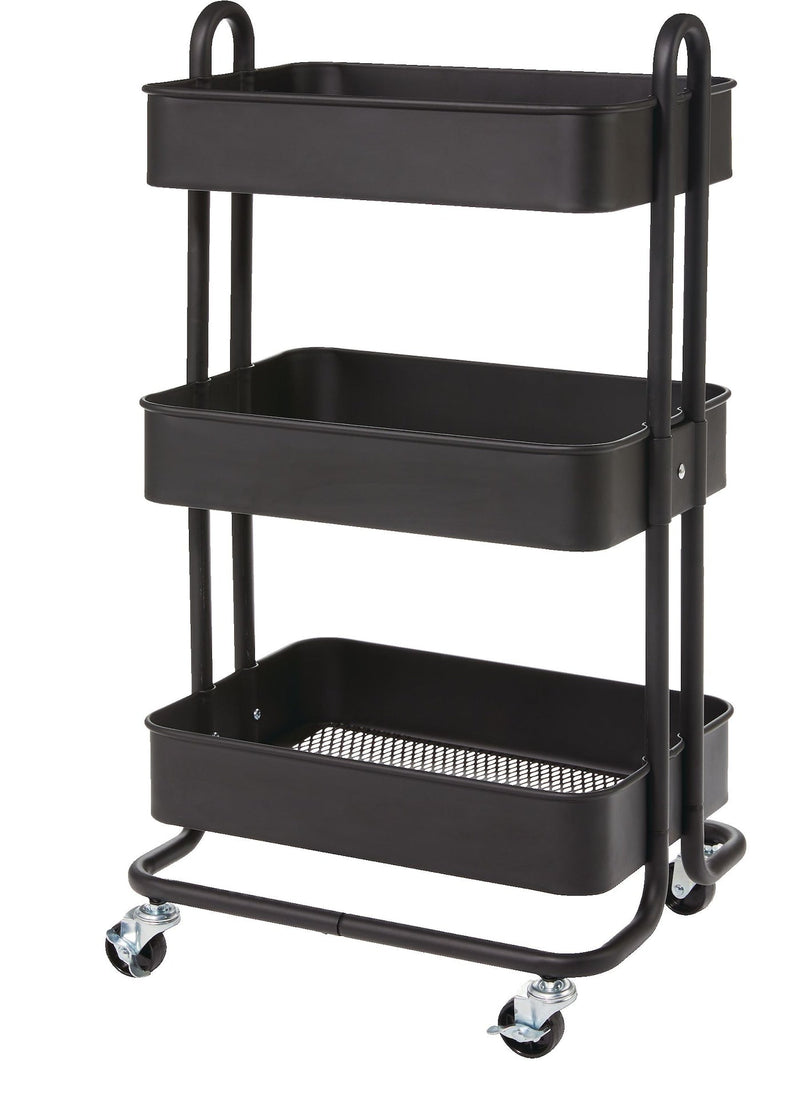 type A Momentum Steel 3-Tier Utility Cart with 4 Wheels Black F6N5