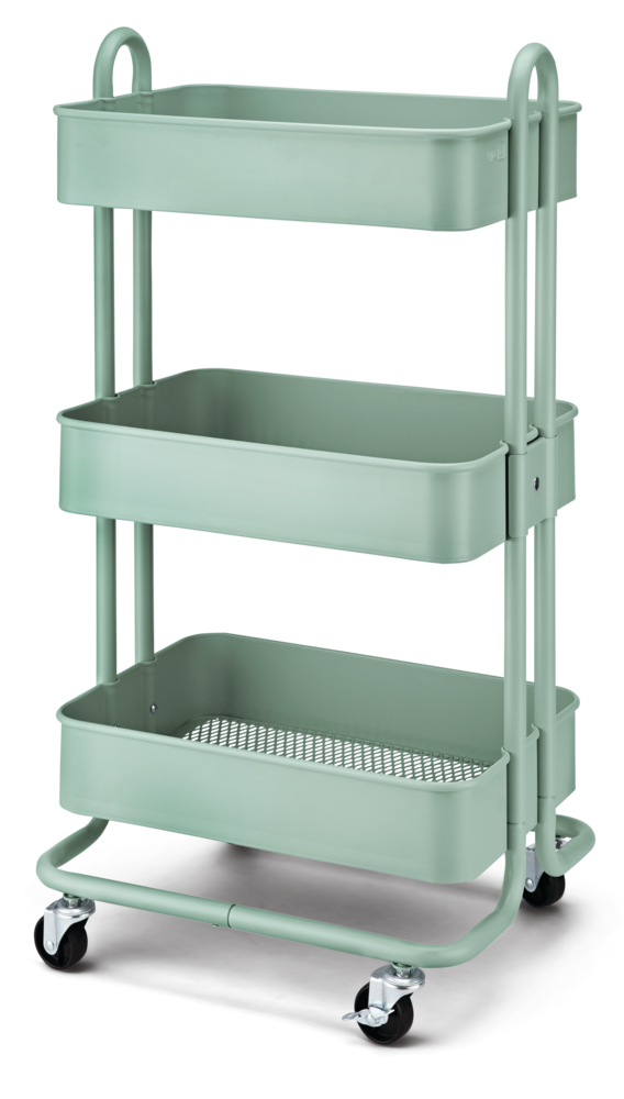 type A Momentum Steel 3-Tier Utility Cart with 4 Wheels, Eucalyptus M1A2