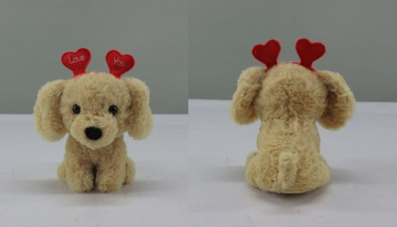 Valentine's Day Plush Dog with Heart Headband Gift for Valentine's/Anniversary Day, 6.5-in E2G5